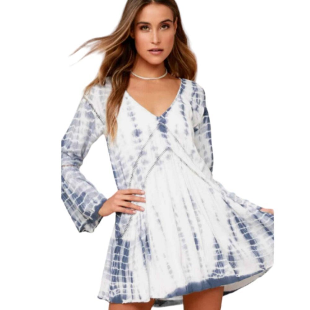 Amuse Society Long Sleeve Tie Dye Blue and White Dress or‎ Tunic in Size L